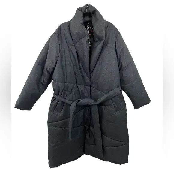 NWT Anthropologie Bernardo Wrap Puffer Jacket Plus Size 2X Black Belted Coat